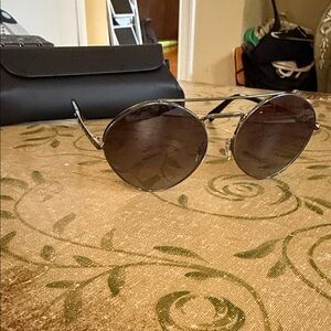 Valentino Classic Silver/Black Gradient Round with Stud Trim Sunglasses 57 mm